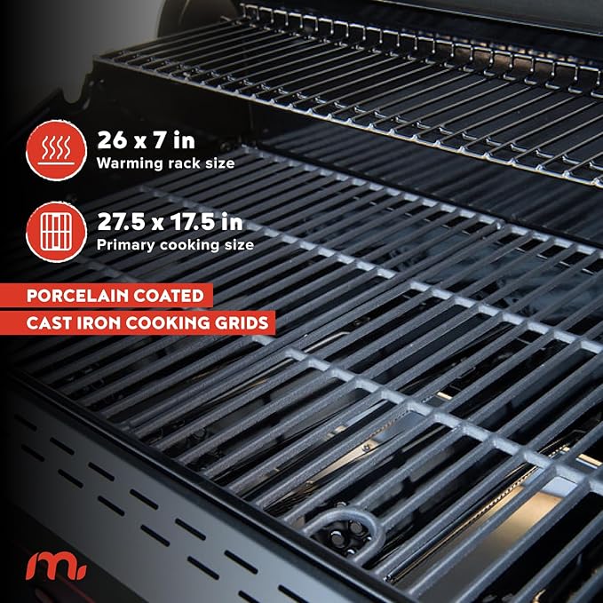 Megamaster 5-Burner Propane Gas Grill with Side Tables, Accessory Hooks, 50,000 BTUs, 656 SQ. In. Cooking Space, 2 Wheel Transport, Outdoor Kitchen Grill for BBQs, Backyards, and More - 720-0982