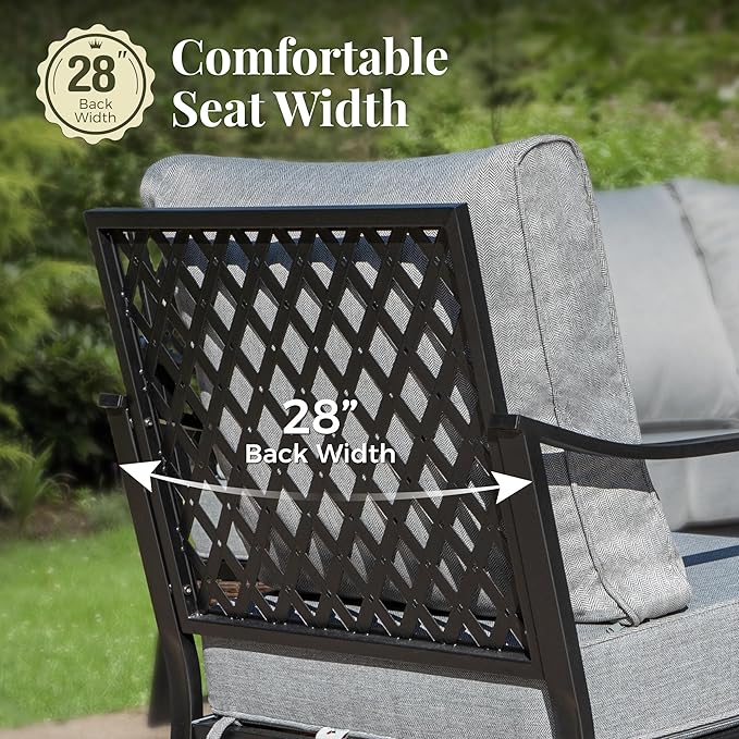 Patio Furniture Set with Coffee Table, Outdoor Conversation Set with 4 x Fixed Chairs, 1 x 3-Seat Sofa for Lawn Garden Backyard, Grey