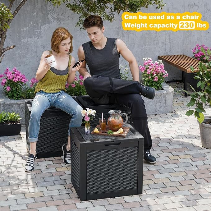 37 Gallon Outdoor Deck Box,Storage Lockable Waterproof Patio Furniture,Garden Tools,Cushions,Pool Accessories Outside Storage Resin Box(Black)