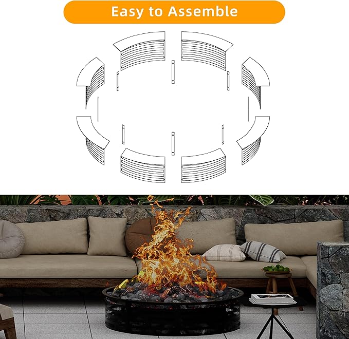 Smokeless Fire Pit Ring, 48 Inch Inner/50 Inch Outer, 11.9" Height, Heavy Duty Metal Fire Ring for DIY Fire Pits, Outdoor Above or In-Ground, Camping Garden Patio Backyard