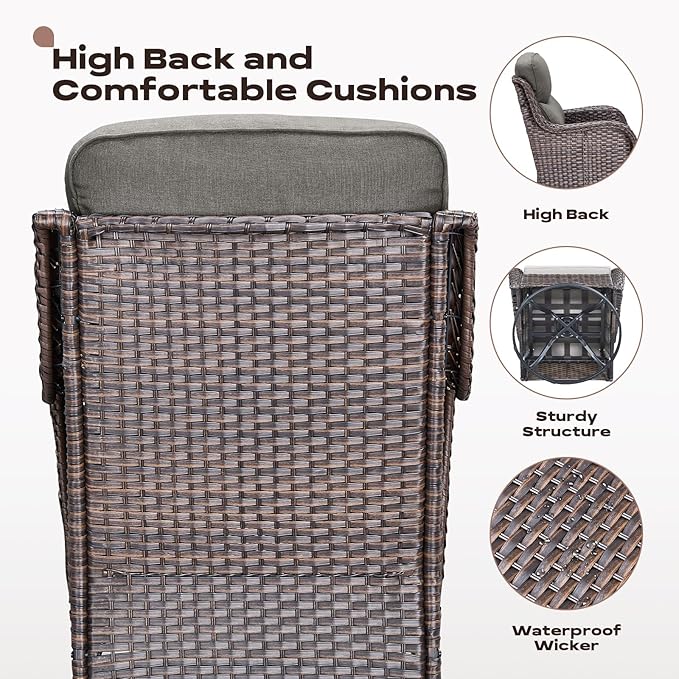 Rilyson Wicker Outdoor Patio Furniture Set - 6 Piece Patio Conversation Sets with Swivel Rocker Chairs, Ottomans, Sofa and Coffee Table, 6 inch Cushions, Deep Seating, for Porch Deck Brown/Grey