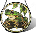 DASTOLL Stained Glass Window Hanging, Frog Green Leaf Sun Catchers Colorful Glass Panel Cool Suncatcher Decor for Birthday for Women, Men, Wife, Aunt, and Mom 6.3 in