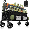 300L Extra Large Wagons Carts Foldable, 560LBS Heavy Duty Collapsible Beach Wagon 48" Long with Big All-Terrain Wheels, Utility Folding Cart for Camping, Grocery, Sports, Garden, Black