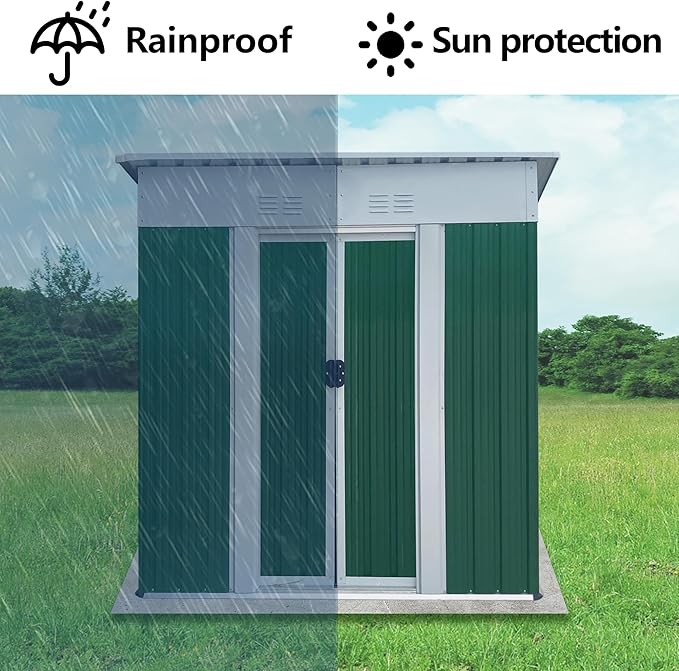 5X3 Feet Small Mini Outdoor Storage Sheds Pent Roof Green with Aluminum Alloy Frame and Sliding Door, for Backyard, Patio, Poolside