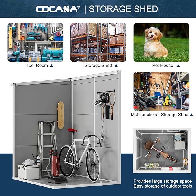 CDCASA 5x4 FT Resin Storage Shed, Waterproof Outdoor Sheds with Floor & Window & Lockable Door Included, Outside Plastic Tool Sheds for Garden, Patio, Backyard, Lawn, Light Gray