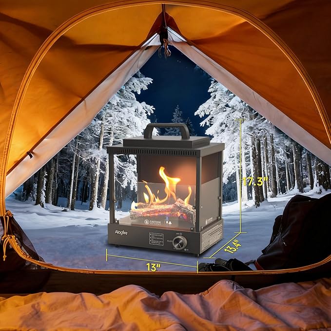 Portable Gas Fire Pit, 8200 BTU Propane Gas Heater and Outdoor Real Flame Tabletop Fire Bowl with Safety Protection for Camping, Fishing, Hiking