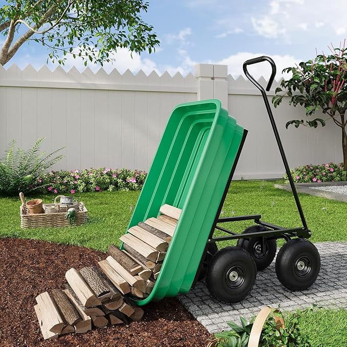 Heavy Duty Garden Dump Cart, 1200LB Yard Utility Cart with All-Terrain Wheels & Quick-Release, Gardening Cart