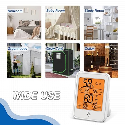 EAGLE PEAK Digital Hygrometer Thermometer Humidity Gauge with Backlight Display, Indoor Room Thermometer with Temperature Humidity Monitor for Nursery Room Greenhouse Basement, 2 Pack
