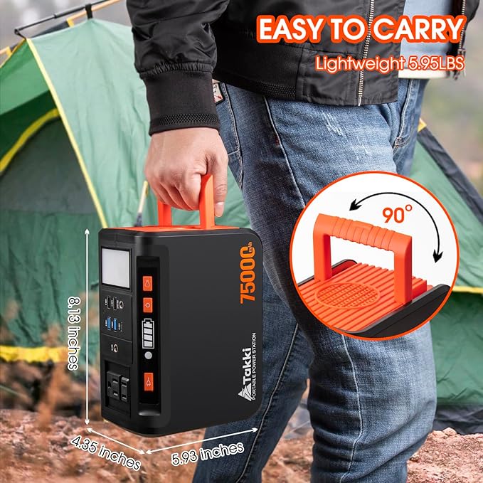 Takki Solar Generator 277Wh Portable Power Station with Solar Panels 40W Included 450W Peak 110V Pure Sine Wave AC Outlet DC USB Ports for Camping CPAP Emergency Tent Outdoor
