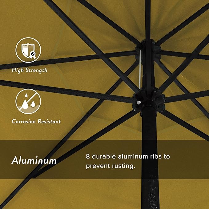California Umbrella 9' Rd Aluminum Patio Umbrella, Crank Lift, Auto Tilt, Black Finish, Sunbrella Sunflower Yellow