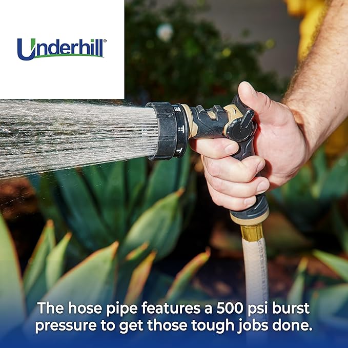 Underhill Proline Gold Series Commercial Garden Water Hose 100 ft, Lightweight, Heavy-Duty, Flexible, Kink Free, Industrial, 500 psi, H58-100PR0-G 5/8" x 100', Gold