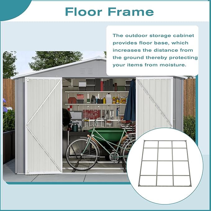 Outdoor Storage Shed, 10 X 12 FT Large Metal Utility Tool Sheds with Floor Frame, Steel Garden Shed for Backyard Garden Patio Lawn