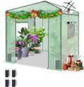 8x8 Instant Pop up Greenhouses, Indoor Outdoor Portable Greenhouse Walk-in for All Season, Small Green House with Roll-Up Zipper Doors and Side Windows, 4 Sandbags, Pe Cover, Green/Clear