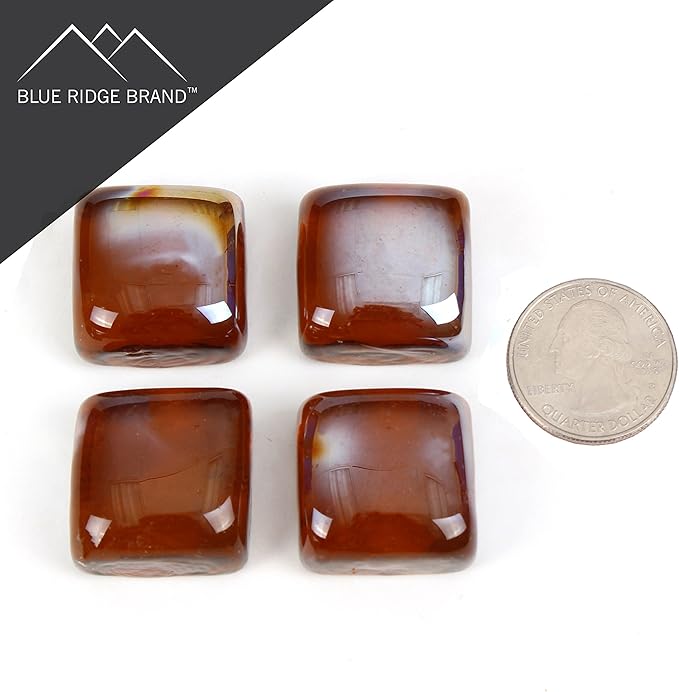Reflective Fire Pit Glass Cubes - Professional Grade Fire Glass for Fire Pit - 1" Firepit Glass Rock - Glass Stones - Gas & Propane Fire Pit & Fireplace Glass (10 Pound, Amber)