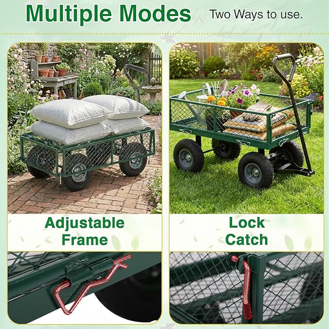 BestMassage Heavy Duty 500 Lbs Capacity Mesh Steel Garden Cart Folding Utility Wagon with Removable Sides for Beach Lawn Yard Landscape (Deep Green)