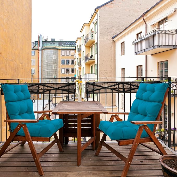 EAGLE PEAK Tufted Outdoor/Indoor High Back Patio Chair Cushions, Set of 2, 46'' x 22'', Peacock Blue