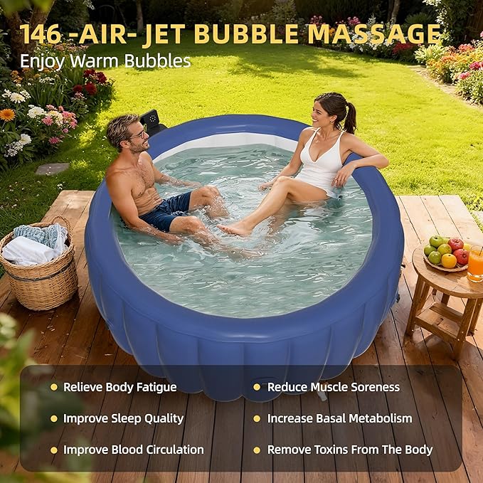 2-4 Person Inflatable Hot Tub, Portable Outdoor Spa with 146 Soothing Air Jets(73" x 28"), Portable Hot Tub with Cover and Heater Pump, Gray