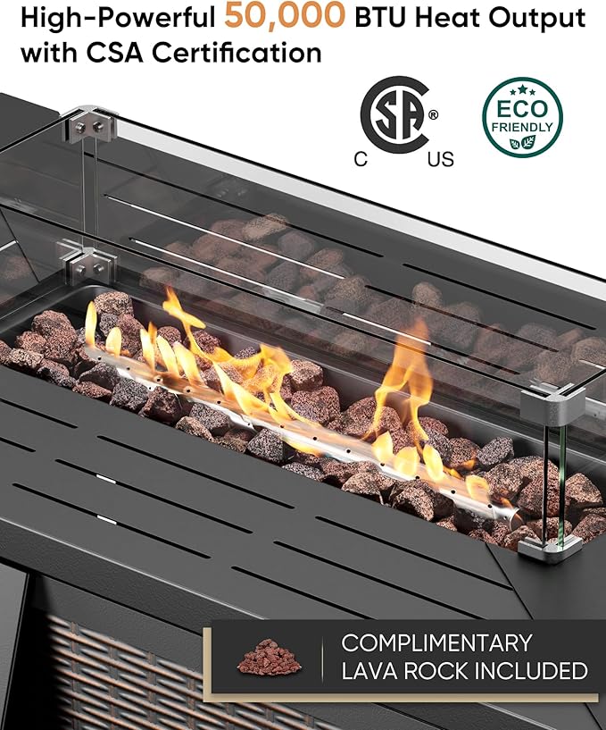 HUMMUH 9 Piece Patio Furniture Set with Fire Pit Table,Wicker Patio Swivel Rocker Outdoor Chairs 3-Seat Sofa with Ottomans for Backyard,Poolside,Deck