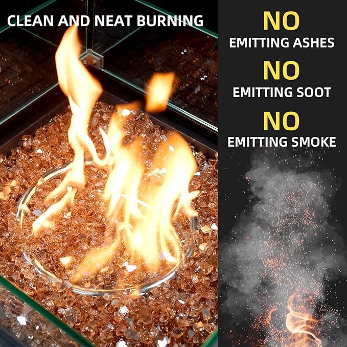 GasSaf 1/4 Inch Fire Glass Reflective Tempered Fireglass Cut Crushed FireGlass for Fire Pit, Fireplace, Replaces Existing Gas Logs & Lava Rocks (10 Pound)(Champagne Reflective)