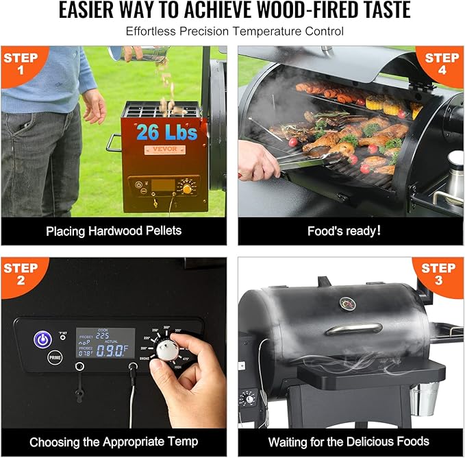 VEVOR Smoker Grill, Portable Wood Pellet Grill with Cart, 8 IN 1 BBQ Grill with PID Temperature Control & Meat Probe for Outdoor Cooking, Barbecue Camping, Picnic, 840 sq, Patio and Backyard, Black