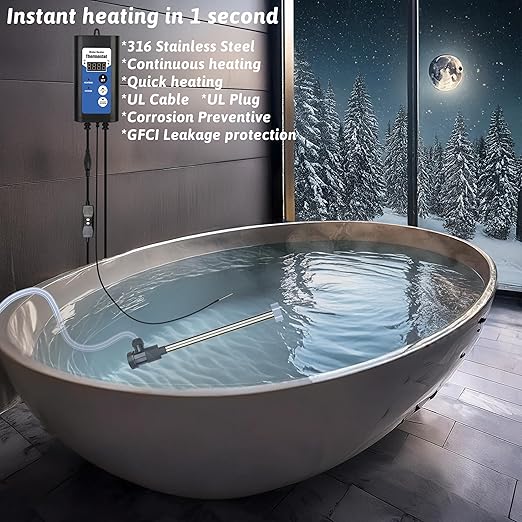 1800W Immersion Water Heater Portable Electric Bathtub & Inflatable Pool Submersible Water Heater with Thermostat, GFCI for Bucket, Swimming Pool, Baptistry, Sap, Above Ground Pool & Hot Tub