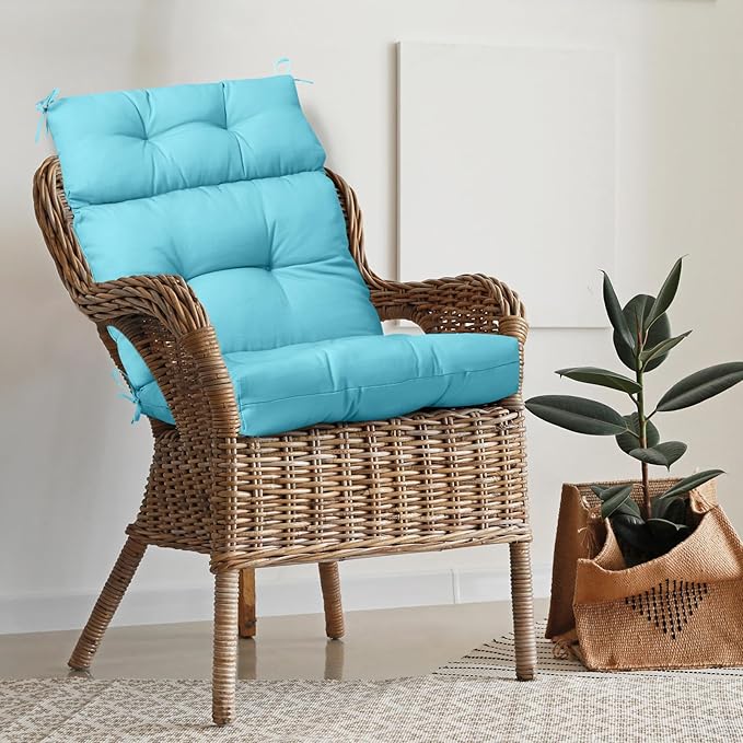 EAGLE PEAK Tufted Outdoor/Indoor High Back Patio Chair Cushion, Set of 1, 46'' x 22'', Light Blue