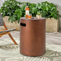 Propane Tank Cover Table Round, Outdoor Tank Covers Propane Storage Box 20 LB Modern Cover Tables with Side Handle, Concrete Hideaway Holder for Patio Backyard Deck (Dark Bronze)