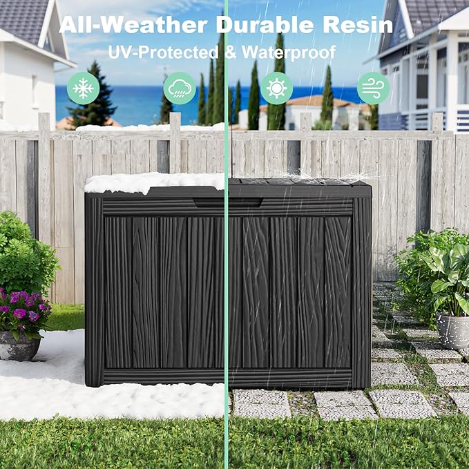 45 Gallon Deck Box Large Outdoor Storage for Patio Furniture,Outdoor Cushions,Garden Tools and Pool Supplies,Waterproof,Resin,Lockable(Black)