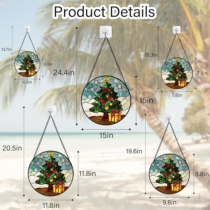 DASTOLL Stained Glass Window Hanging Green Christmas Tree Snowflake 9.8" - Suncatcher Door Garden Sun Catcher Xmas Holiday Decor Birthday for Mom Men Woman Friend Nana