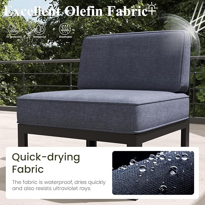 LayinSun Large Aluminum Patio Furniture Set with Fire Pit Table, 6 Pieces Modern Outdoor Conversation Set Sectional Metal Sofa Set with Olefin Cushion