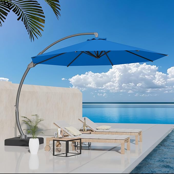 Kingdura 11ft Cantilever Patio Umbrella with Base Included, Large Round Offset Outdoor Pool Umbrella, 360° Rotation & Infinite Tilt, Heavy Duty Aluminum Frame for Deck Backyard, Royal blue