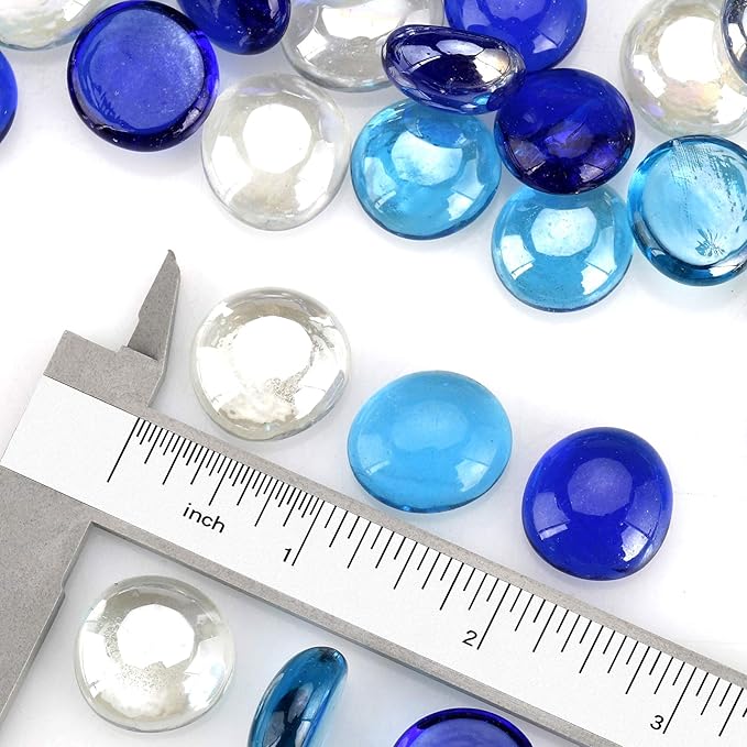 Mr. Fireglass 10 Pound Blended Fire Glass Beads, 1/2" High Luster Mixed Colored Fire Glass Drops for Fireplace Fire Pit & Lanscaping, Cobalt Blue, Crystal Ice, Caribbean Blue