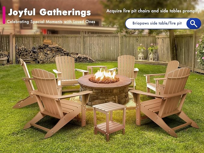 BRIOPAWS Adirondack-Chairs-Set of 6 | Fire Pit Chair | Oversized | HDPE Plastic | Weather Resistant | for Deck Outdoor Poolside Campfire | Teak