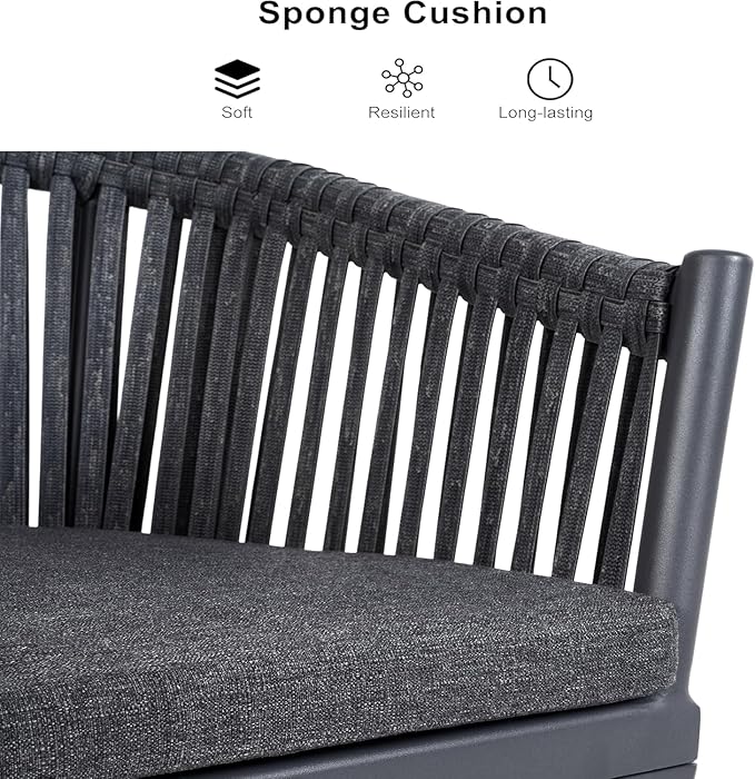 PURPLE LEAF 7 Pieces Longer Outdoor Dining Set with Patio Aluminium Dining Table and Wicker Chairs Modern Furniture Cushions Sets for Backyard Indoor Decor Kitchen Gray