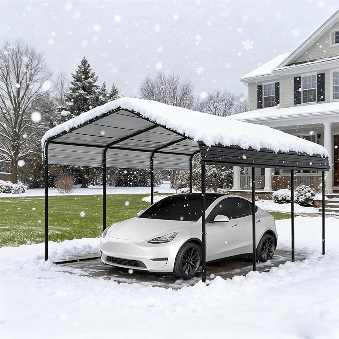 Big RED 10X15FT Metal Carport, Heavy Duty Steel Carport, Portable Garage with Enhanced Metal Frame, Outdoor Car Shelter for Car and Tractors