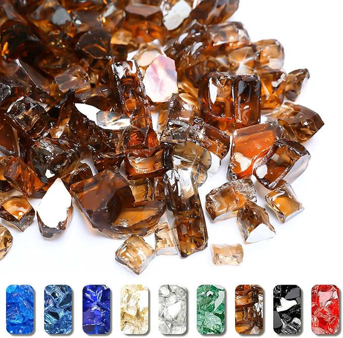 GRISUN 20 lbs Copper Fire Glass for Fire Pit, 1/2 Inch High Luster Reflective Fire Pit Glass for Natural or Propane Fireplace, Fire Table, Safe for Outdoors and Indoors Tempered Glass Rocks