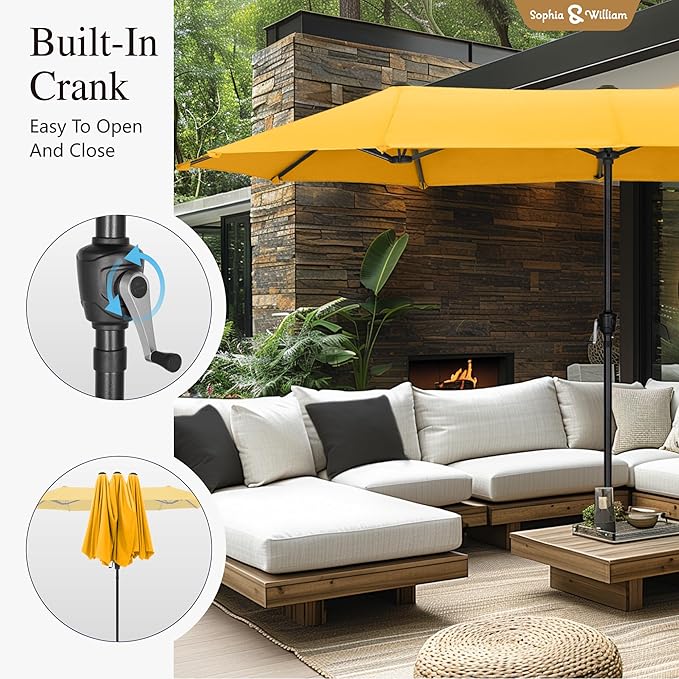 Sophia & William 13ft Outdoor Patio Umbrella for Table, Large Double-sided Umbrella for Garden, Deck, Pool, Golden Yellow