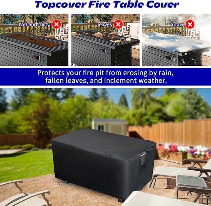 Fire Pit Cover Rectangular,600D Heavy Duty Table Cover Fits for 40-42 Inch Propane Gas Fire Pits and Outdoor Patio Furniture,Waterproof Windproof Rectangle Firepit Cover- 42"L x 24"W x 24"H