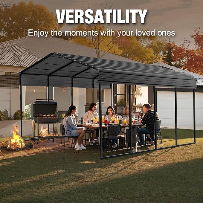 Big RED 12x20 Heavy Duty Metal Carport Canopy, Multi-Use Canopy Garage Shed, Portable Car Garage with Enhanced Metal Frame, Shelter for Car Car, Boats and Tractors