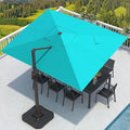 9' X 12' Cantilever Patio Umbrella with Base Included Rectangular Outdoor Large Offset Umbrellas with 7 Tilts Adjustable 360°Rotation for Deck Pool Garden Backyard, Turquoise