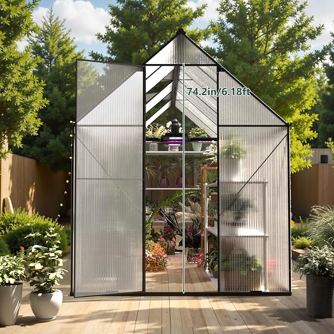 Green House for Outside, Greenhouse for Outdoor, Backyard Green House, Walk-in Garden Greenhouse, Heavy Duty Polycarbonate Greenhouses 6x12