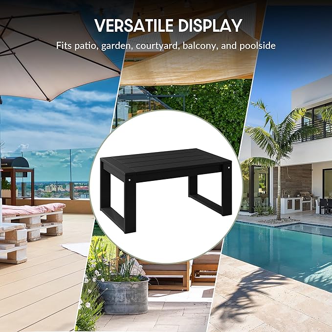 WestinTrends Montara Modern Outdoor HDPE Rectangle Patio Coffee Table, Black