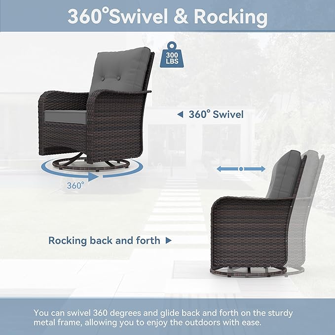 Kurapika 10 Pieces Patio Furniture Set, Rattan Wicker Sofa Set, Outdoor Conversation Sets w/Swivel Rocking Chairs Patio Sectional Sofa w/4 Inch Cushion, Grey