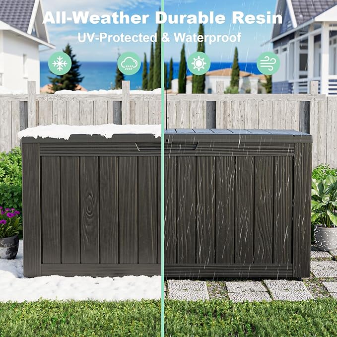 90 Gallon Deck Box Large Outdoor Storage for Patio Furniture,Outdoor Cushions,Garden Tools and Pool Supplies,Waterproof,Resin,Lockable (Black,90 Gallon)