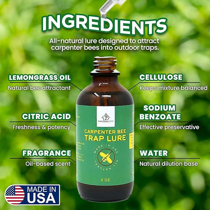 Carpenter Bee Attractant – Natural Bee Trap Lure for All Trap Types, Gentle on Honeybees, All-Year-Round Formula, 2oz