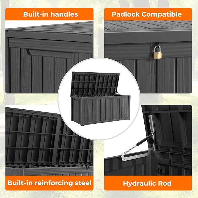 190 Gallon Deck Box Large Outdoor Storage for Patio Furniture,Outdoor Cushions,Garden Tools and Pool Supplies,Waterproof,Resin,Lockable(Black)