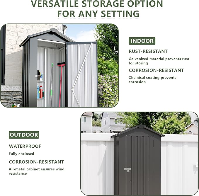 2.5x1.4 FT Outdoor Storage Shed, Tool Shed with Waterproof Roof and Lockable Door,Metal Shed with Adjustable Open Shelves for Backyard Garden Patio Lawn,Black