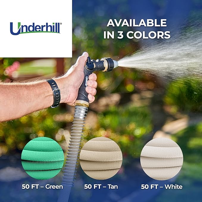 Featherweight EVO Lightweight Fabric Garden Water Hose for Outdoors, Yard, Kink-Resistant, Flexible, Weighs 5 Pounds, 200 PSI Working Pressure, 800 PSI Burst Pressure, 50 ft Long, White