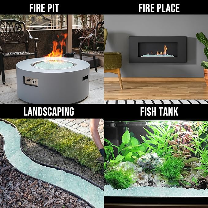 Skyflame High Luster 10-Pound Regular Fire Glass for Fire Pit Fireplace Garden Landscaping Crystal Ice 1/4" Size