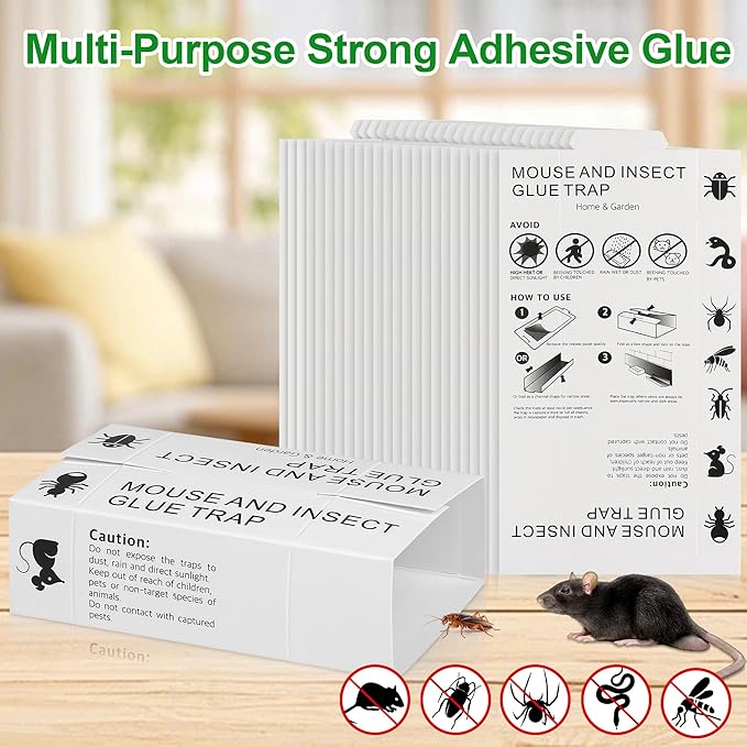 36Pack Mouse & Insect Traps Indoor for Home - Glue Traps for Mice Roach Ant Snake Rats Rodents, Sticky Adhesive Tray with Non-Toxic & Safe, Easy to Use - Versatile Placement for Home, Office
